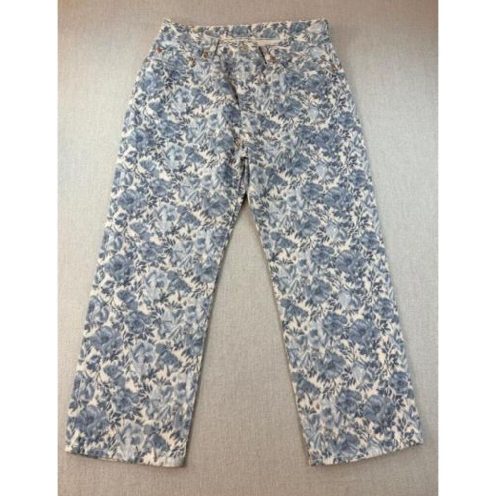 Levi 501 90s Ankle Medium Wash Floral Mid Rise Straight Leg Jeans